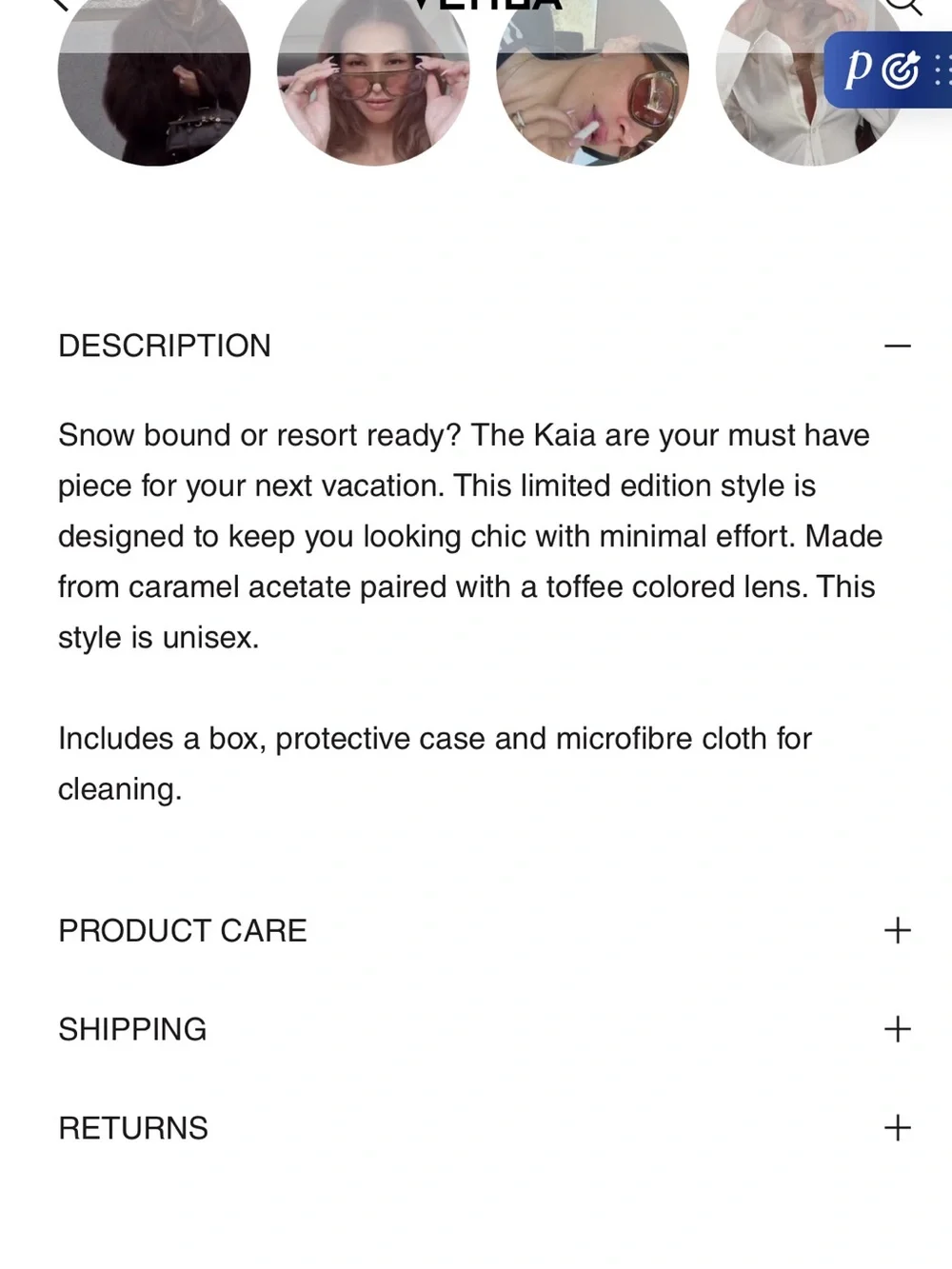 BRAND NEW Vehla Kaia Sunglasses (limited edition)